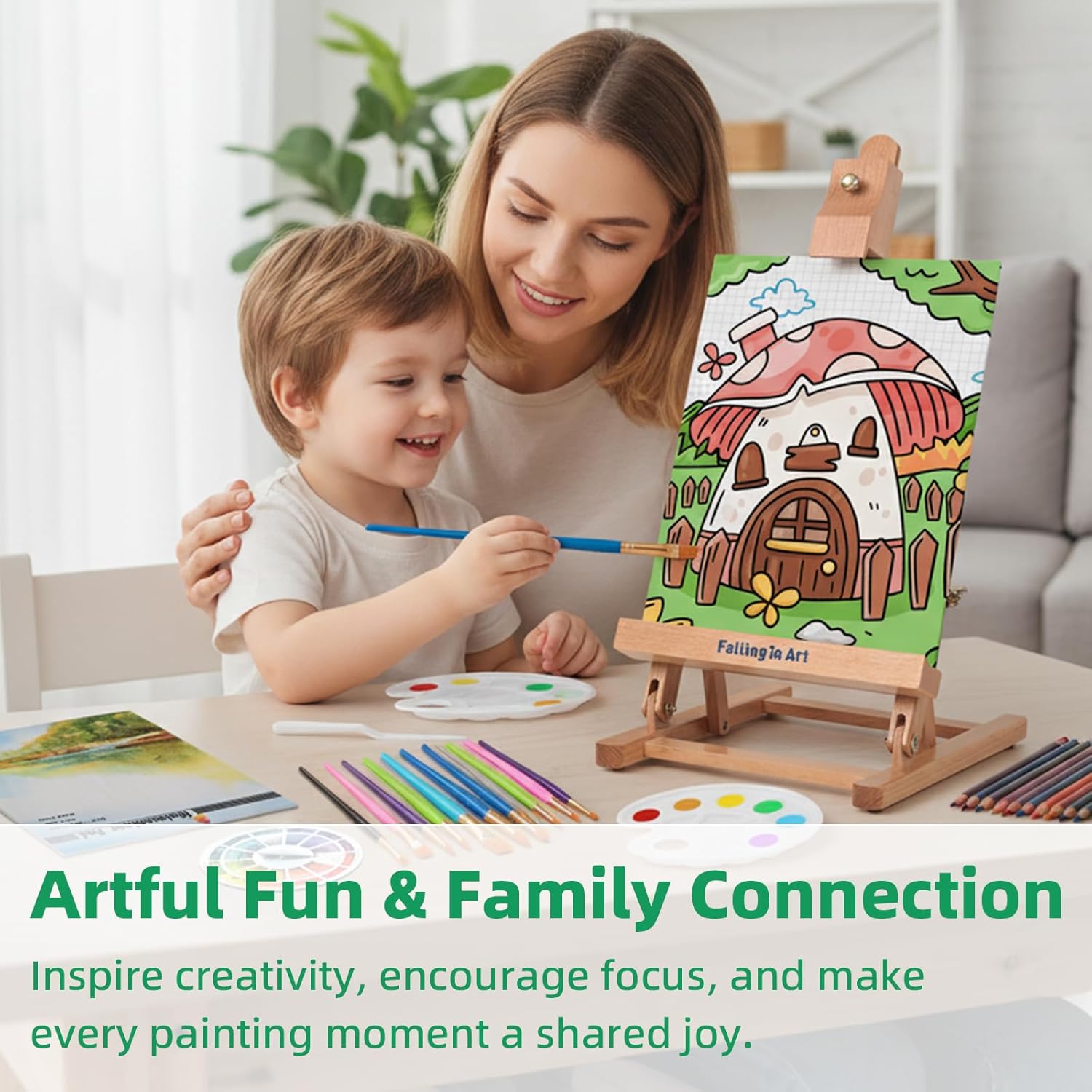 52Pcs Acrylic Paint Set With Table Easel, Art Painting Kit With Acrylic Paints, Canvas Panels, Paintbrushes, Canvas Supplies Kit For Kids, Adults, Beginners, And Artists, Green