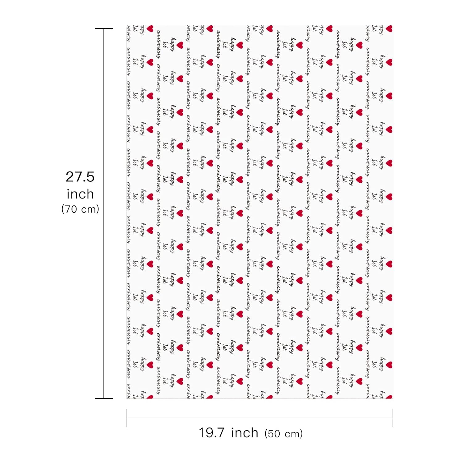 Anniversary Wrapping Paper Sheet - 6 Sheets 1St Anniversary Design Folded Flat For Husband, Wife, Boyfriend, Girlfriend, Birthday, Valentines Day - 19.7 Inch X 27.5 Inch Per Sheet
