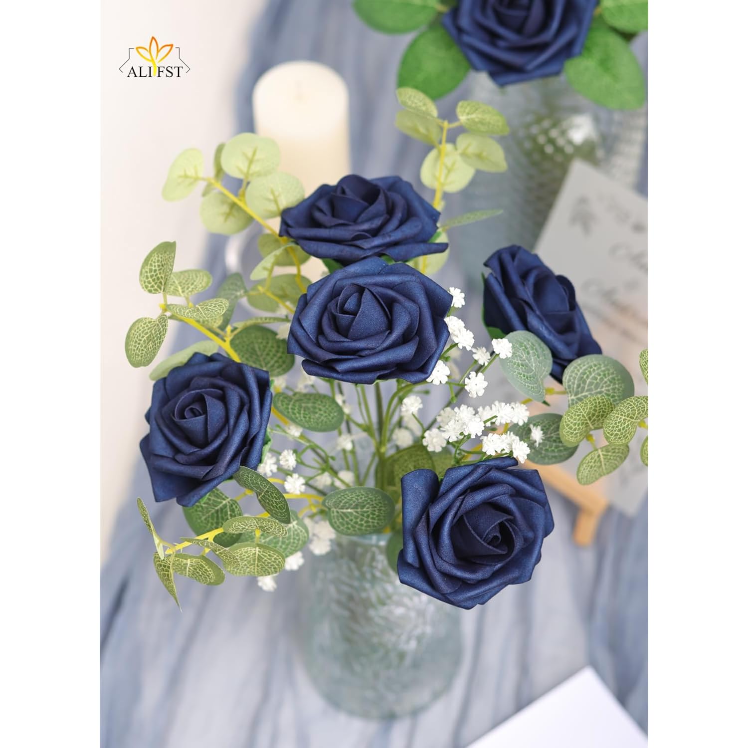 25Pcs Artificial Flower?Real Touch Artificial Foam Roses Decoration Diy For Wedding Bridesmaid Bridal Bouquet Centerpieces Party - Navy Blue