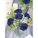25Pcs Artificial Flower?Real Touch Artificial Foam Roses Decoration Diy For Wedding Bridesmaid Bridal Bouquet Centerpieces Party - Navy Blue