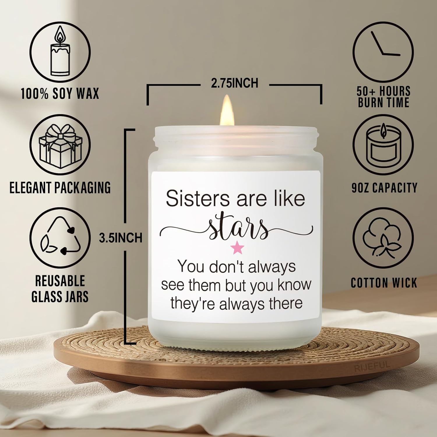 Candle Gift For Sister From Sisters, Sisters Are Like Stars Candle, Funny Appreciation Quotes Candles Gift For Bestie Sister-In-Law, Birthday Thanksgiving Graduation Christmas Candles For Sister-13