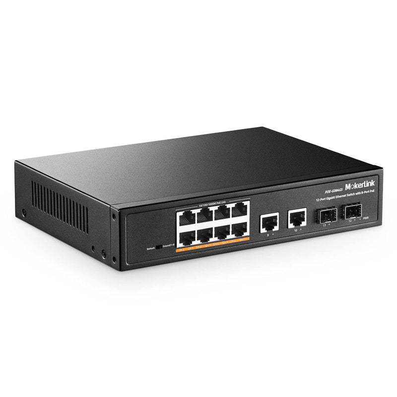 12 Port Gigabit Poe Switch, 8 Ge Poe+, 2 Ge Uplink, 2 Gigabit Sfp, 120W 802.3A