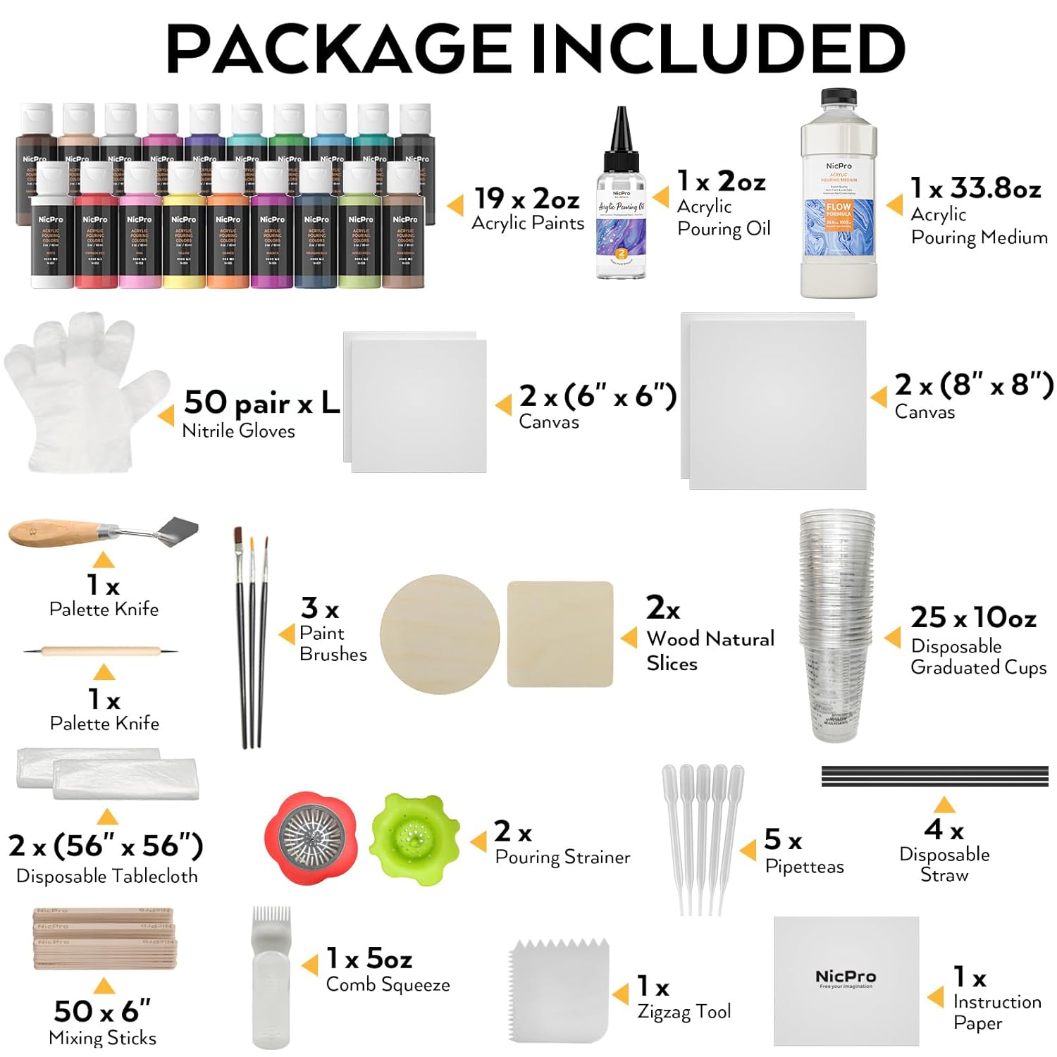 Acrylic Pouring Kit, Artist Starter Supplies Including 19 Colors Acrylic Paints,Pouring Medium, Silicone Oil, Canvases, Gloves, Strainers, Mixing Stick, Instructions For Flow Diy Painting