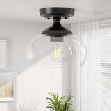 Industrial Semi Flush Mount Ceiling Light Matte Black Clear Glass Farmhouse Fixture