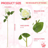 100 Pieces Artificial Roses Flowers Bulk, Long Stem Realistic Fake Silk Roses Bouquet For Table Centerpiece Vases Wedding Party Kitchen Decor(White)