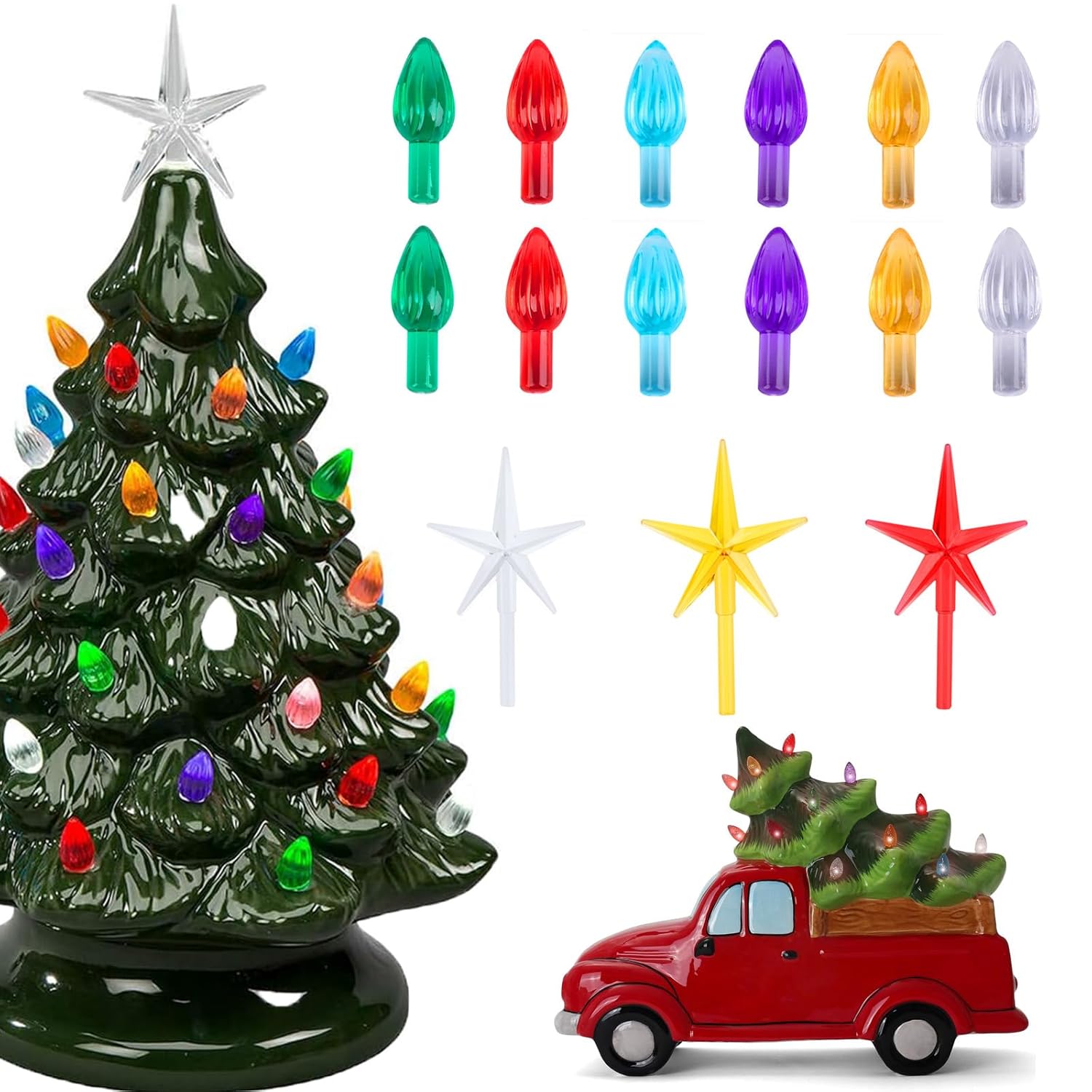 Ceramic Christmas Tree Replacement Lights Bulbs, Flame Shape Light Up Artcraft Accessories For Ceramic Tree, Multicolor