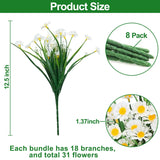 8 Bundles Artificial Daisy Flowers Outdoor Spring Decor Uv Resistant Fake Flowers Faux Plastic Greenery Shrub Plant Indoor Hanging Gardens Window Porch Box Cemetery Summer Décor(White)