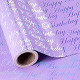 30 Inch Reversible Birthday Wrapping Paper - 30 Inch X 33 Feet - Puprle And Silver Foil Happy Birthday Wrapping Paper For Girls, Women, Kids, Baby Shower