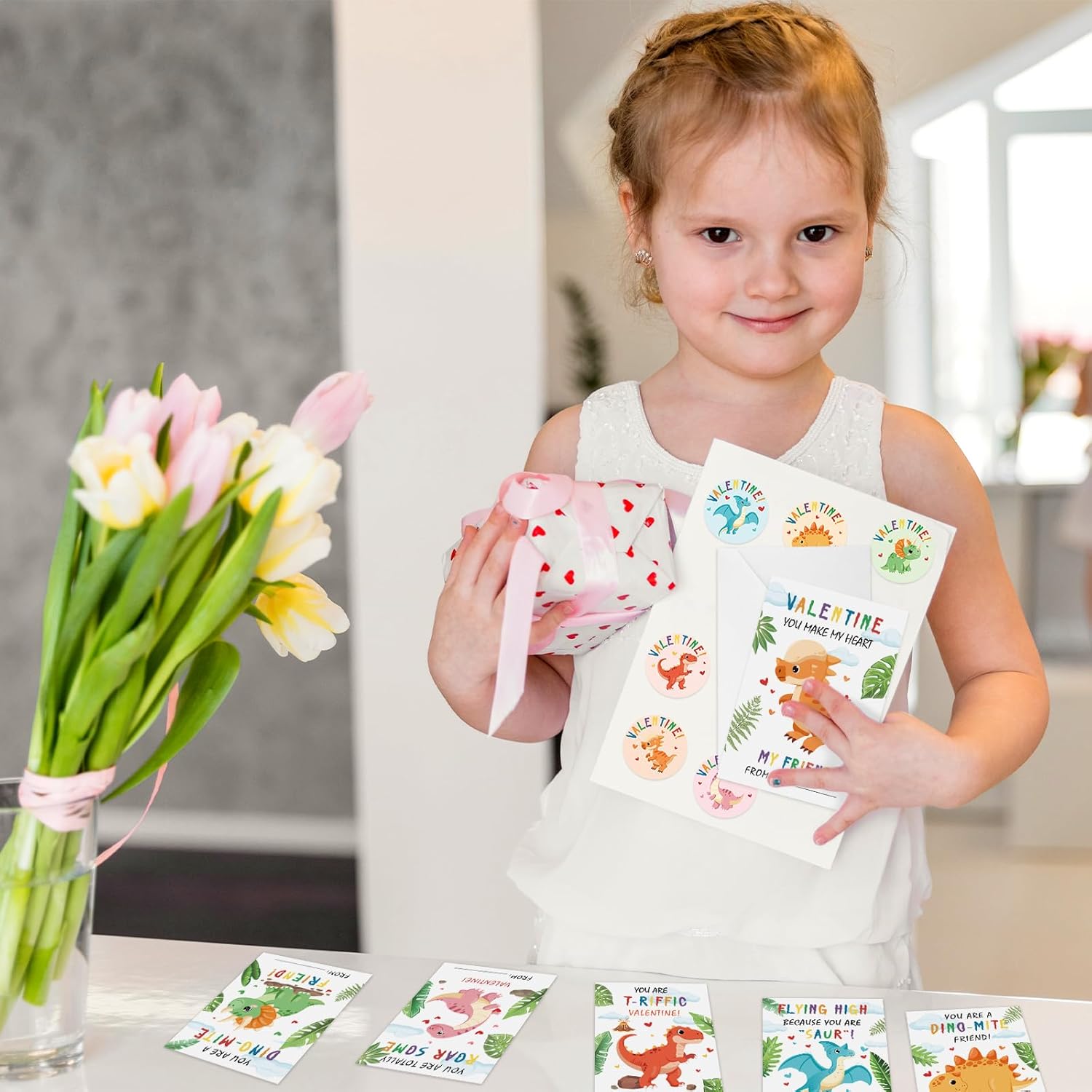 Valentines Day Cards For Kids 24Pcs Dinosaur Valentines Greeting Cards Bulk Valentines Gifts Exchange Cards With Envelopes And Stickers For Boys Girls School Classroom Exchange Gift