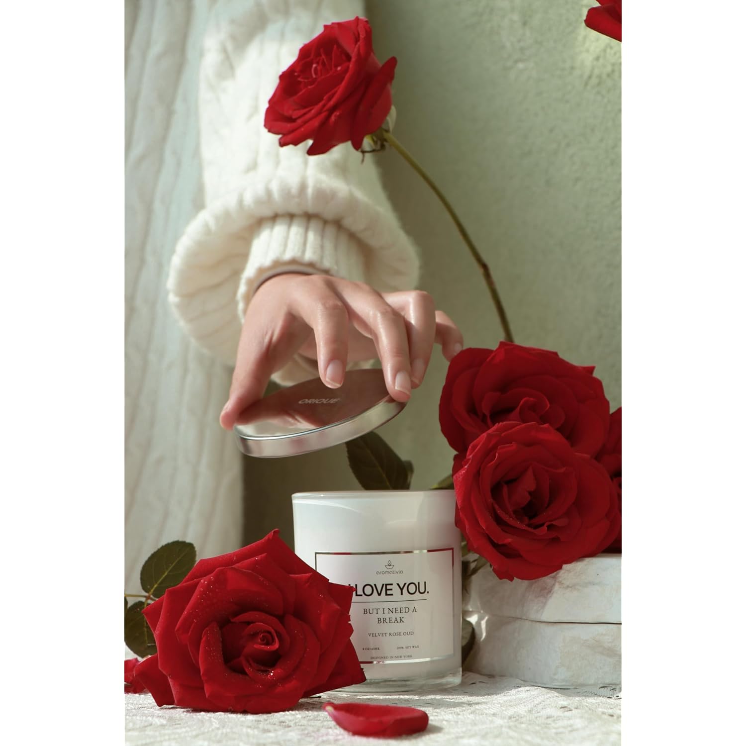 Scented Soy Candle, Funny And Humorous Gift For Mom, Wife - Velvet Rose And Oud Scent, Long-Lasting Fragrance, Gag Gifts For Her, Funny Saying Candle - I Love You But I Need A Break