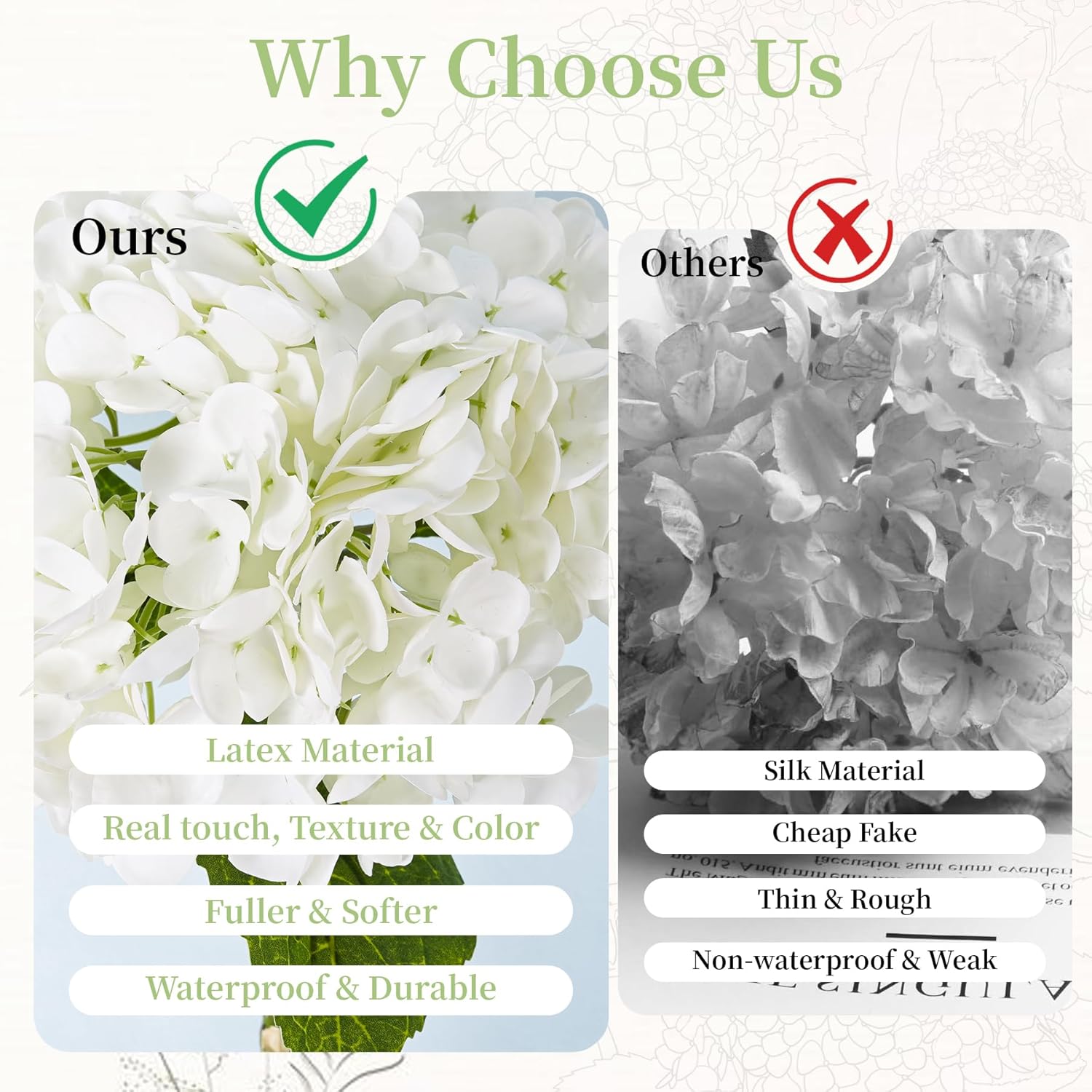 3 Pcs White Hydrangea Artificial Flowers 21" Realistic Latex Faux Hydrangeas Flowers Real Touch Full Heads, Lifelike Long Stem & Leaves For Wedding Outdoor Table Centerpieces Home Party Decoration