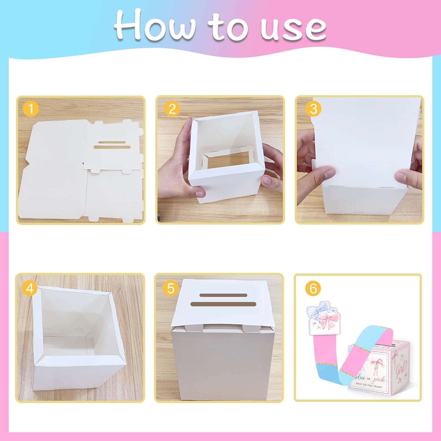 Bow Baby Shower Decoration, Gender Reveal Pull Out Game, Bow Baby Shower Game For Guests, Gender Reveal Box, Voting Box With 50 Ballot Cards, Boy Or Girl