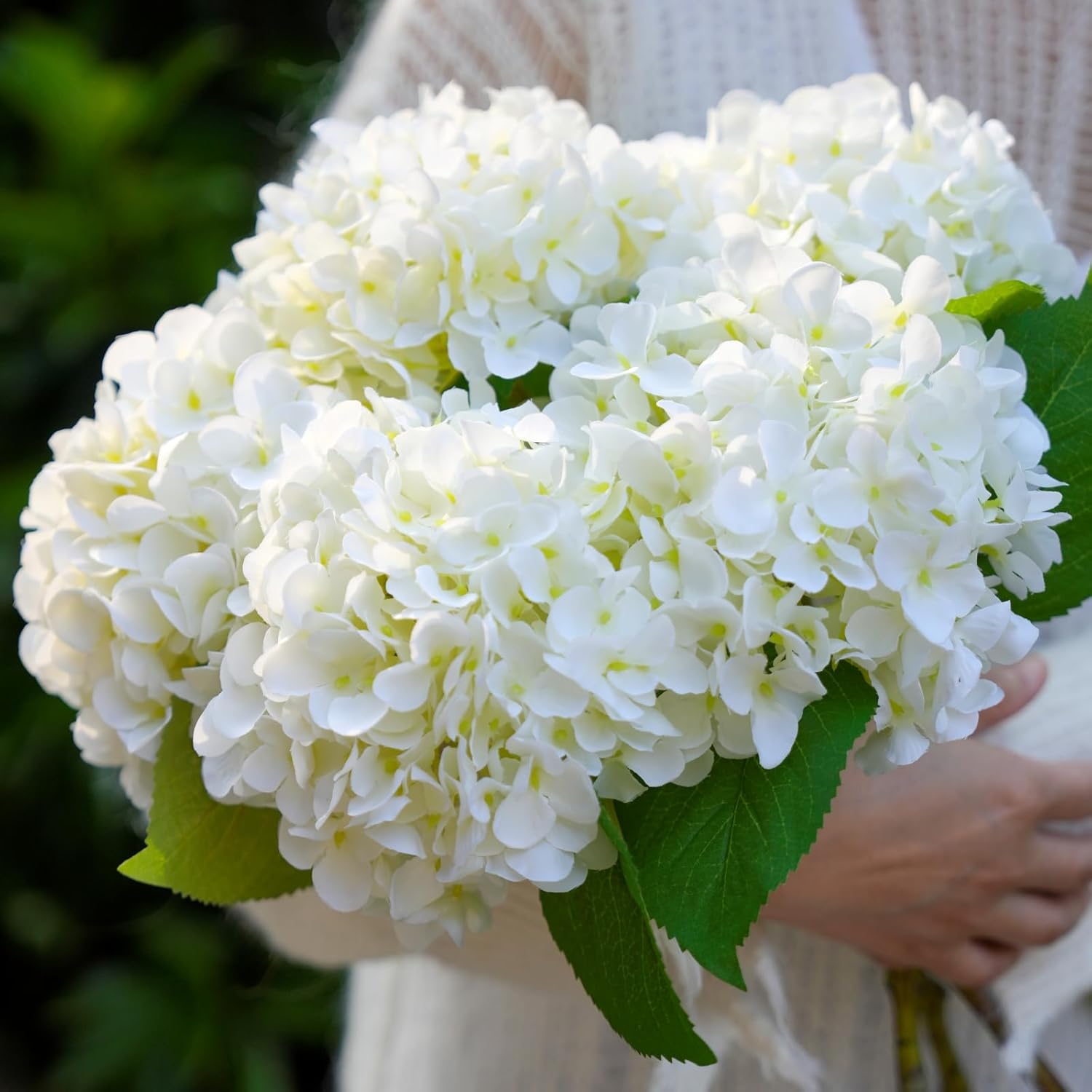 5Pcs 18.5 Inch Realistic Fake White Flowers Artificial Silk Hydrangea Flowers Artificial Flowers Faux Hydrangea Stems For Bouquets Home Outdoor Wedding Party Centerpieces Decor (Cream White)