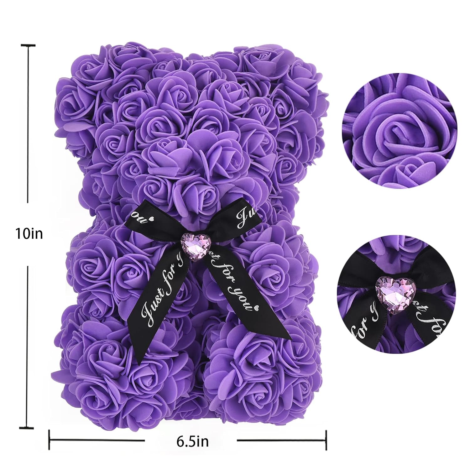 Artificial Rose Flower Bear,Perfect Romantic Gift For Her, Valentine'S Mother'S Day, Christmas, Birthday,Thanksgiving Party Anniversary Girl Friend Wife With Heart-Shaped Diamond,Purple.