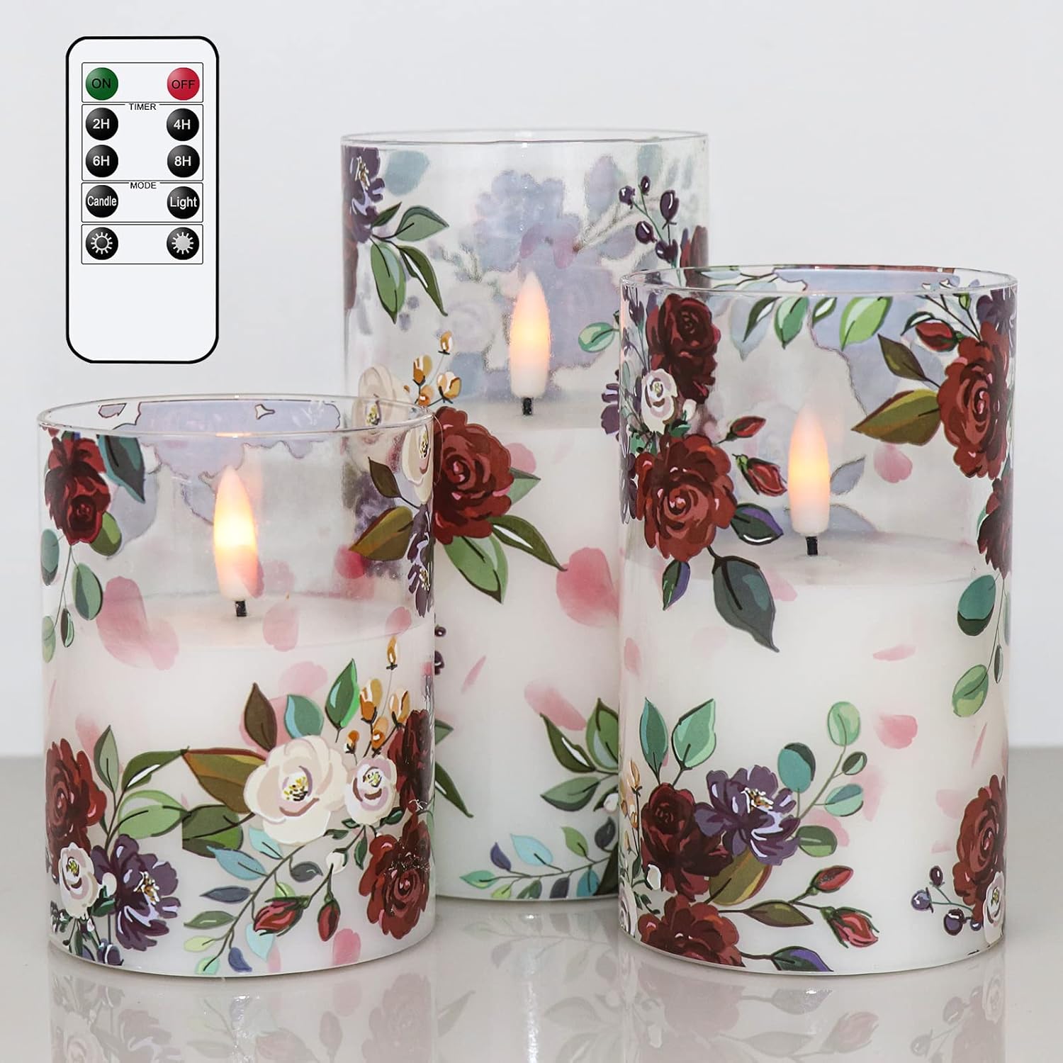 Battery Operated Glass Flameless Candles With Remote And Timer Real Wax 3D Wick Flickering Rose Led Pillar Candles Wedding Dinner Christmas Holiday Decor D3 X H4, 5", 6"