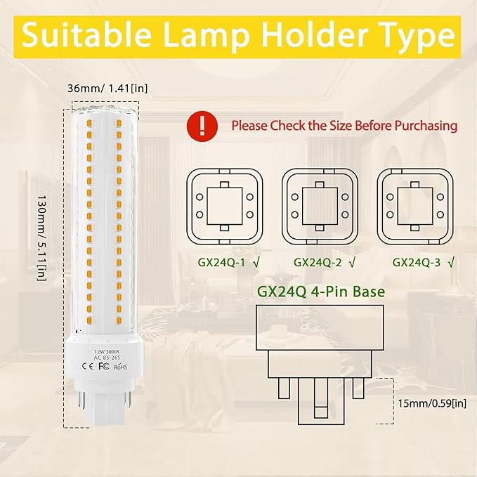 GX24Q LED Light Bulbs 4 Pack 12W 4000K Natural White 4 Pin CFL Replacement Ballast Bypass