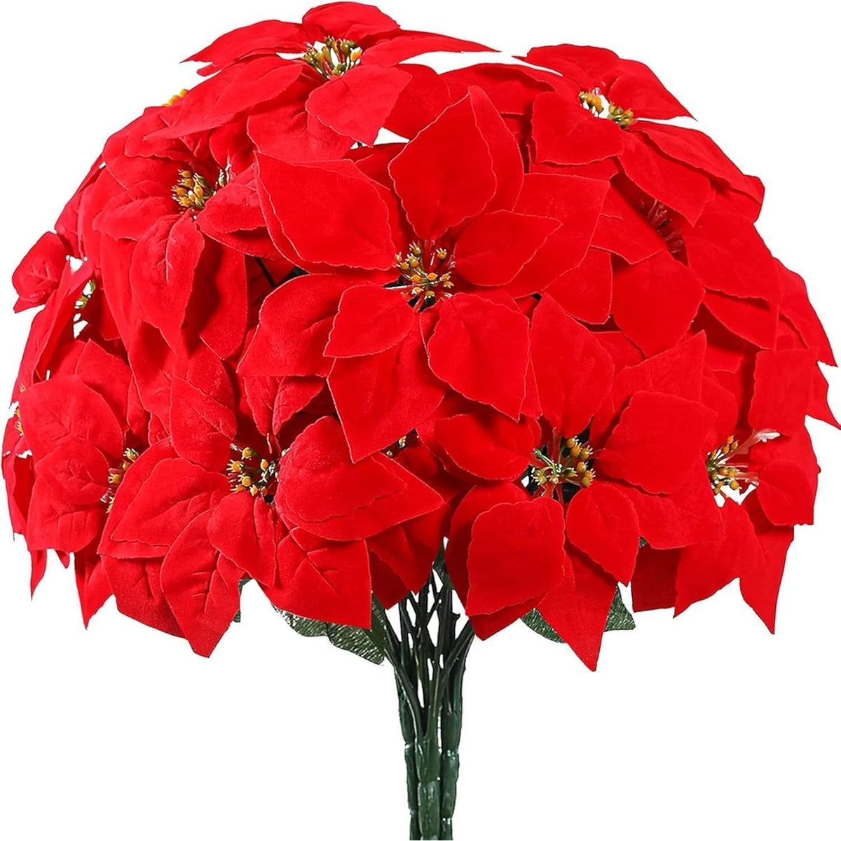 Poinsettias Artificial Christmas Flowers Decorations - 3 Pcs Big Artificial Red Poinsettia Flowers For Christmas Tree,Fake Poinsettia 7.87" With Stems 7 Heads Big Red Flowers For Home Xmas Tree Decor