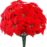 Poinsettias Artificial Christmas Flowers Decorations - 3 Pcs Big Artificial Red Poinsettia Flowers For Christmas Tree,Fake Poinsettia 7.87" With Stems 7 Heads Big Red Flowers For Home Xmas Tree Decor