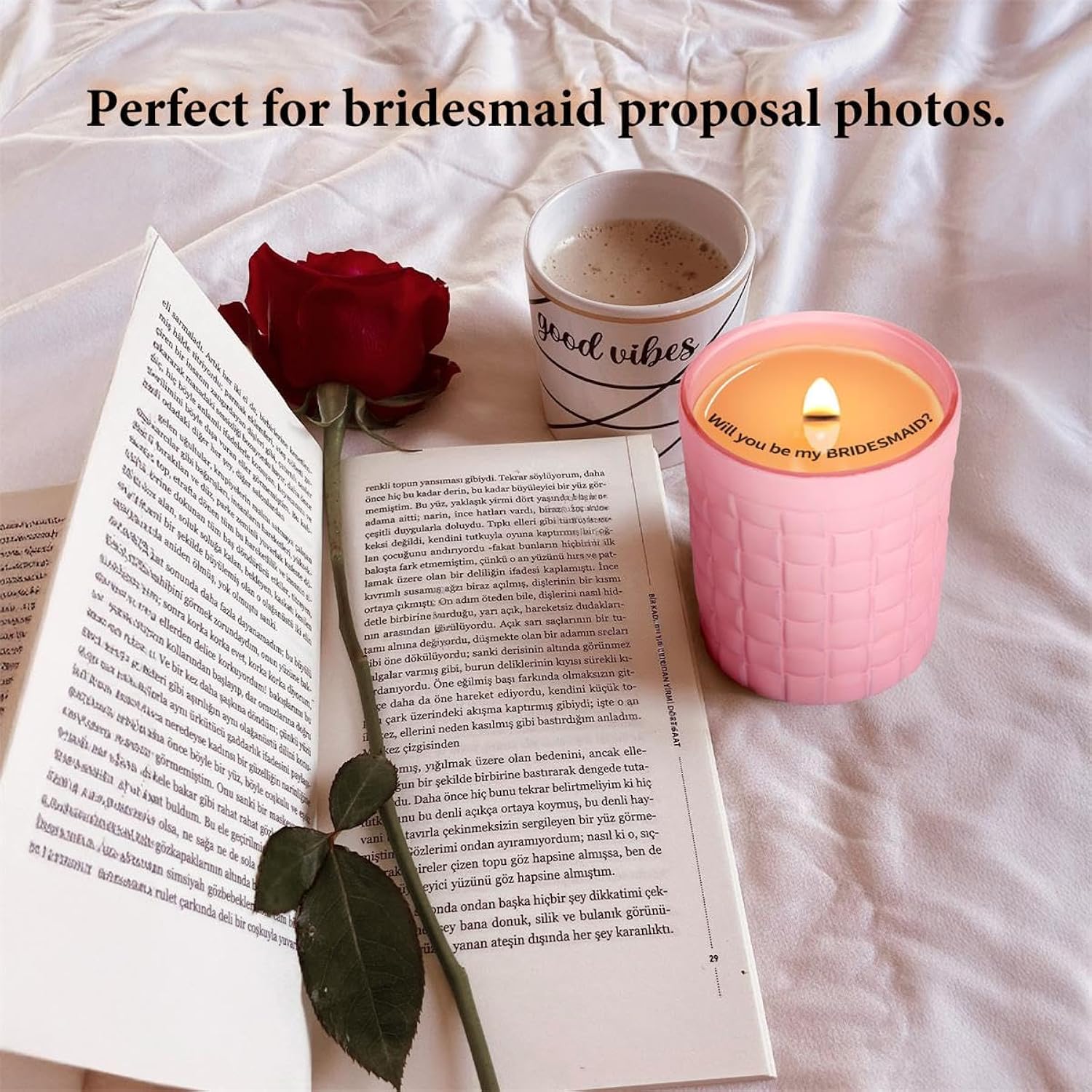 Bridesmaid Proposal Candle - Will You Be My Bridesmaid Hidden Message, Peach & Osmanthus Scent, Wedding Party Gift (8Oz, Pink Jar)
