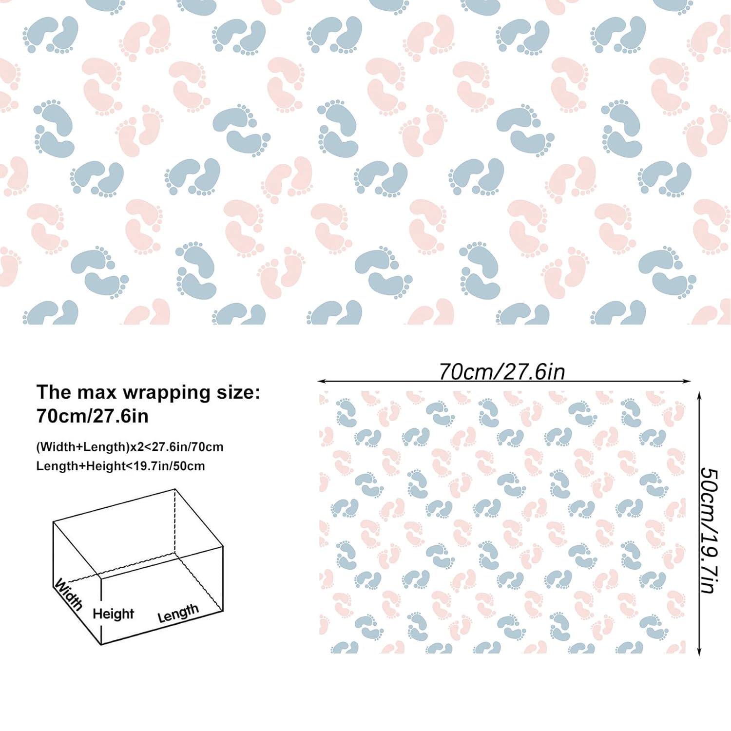 Baby Feet Wrapping Paper 6 Pc Blue Pink Footprints Wrap Paper Folded Flat For Boy Girl Infant Baby Shower Birthday Holiday Party 19.6 X27.8Inch