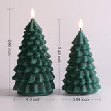 Green Christmas Tree Candles With Remote, Real Wax Flickering Flameless Led Candles Set Of 2