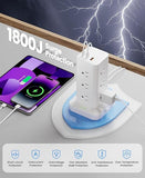 Power Strip Tower Surge Protector 12 Outlets PD20W USB C Fast Charging 10FT Extension Cord White