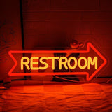 Restroom Neon Sign with Arrow USB Dimmable LED Bathroom Wall Light for Home Bar Hotel