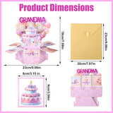 Happy Birthday Grandma Pop Up Card, 3D Creative Greeting Box With Envelope & Extra Note Card Ideal Birthday Decoration Gift Supplies For Granny Nana