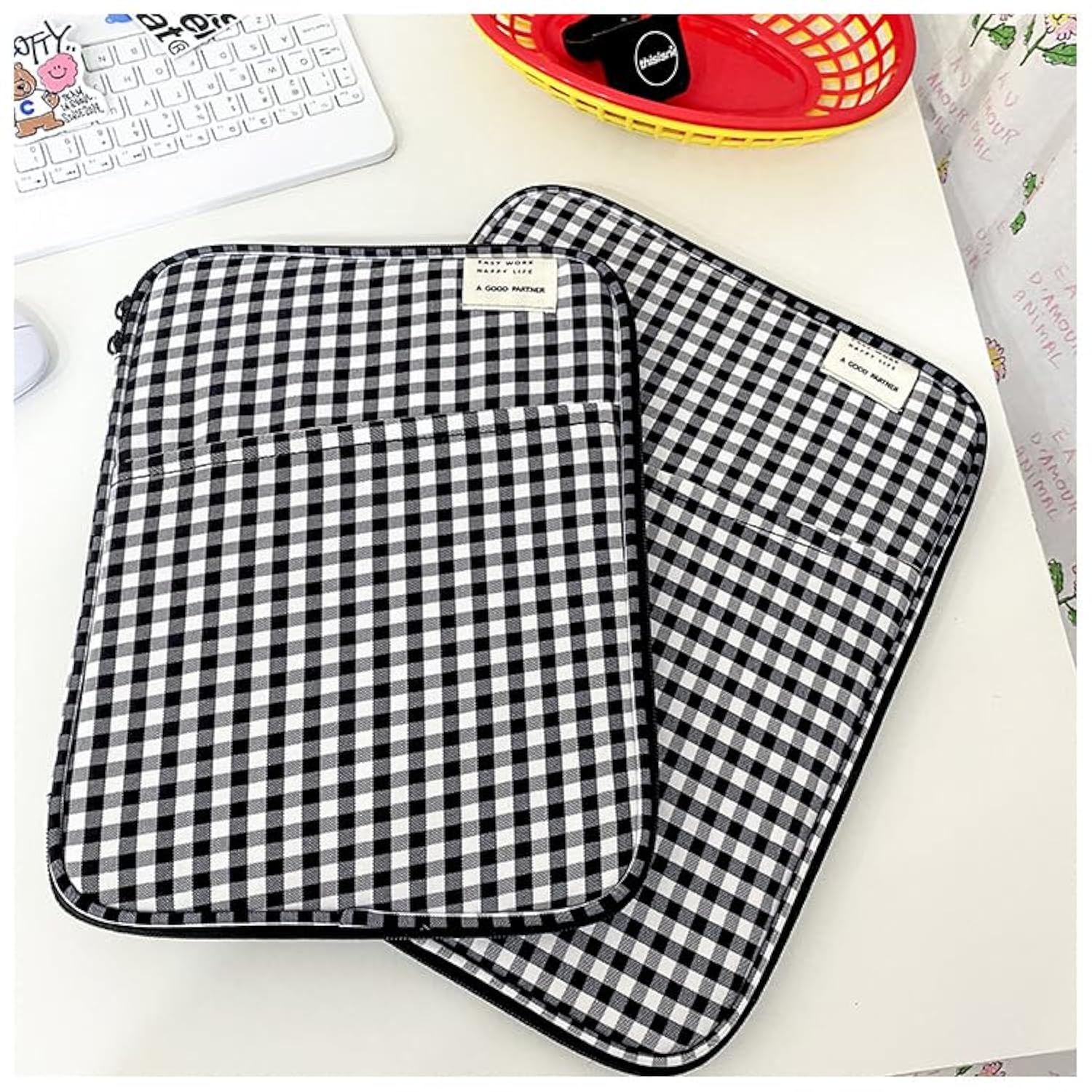 Gingham Puffy Laptop Sleeve 11-13 Inch Y2K Coquette Carrying Laptop Bag Fairycore Cover Pouch Sleeve Computer Liner Bag (11 Inch,Black)
