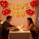 Gold I Love You Balloons And Red Heart Balloons Valentine Party Decorations For Valentine Day Wedding Anniversary Engagement Romantic Decorations Special Night Party Supplies