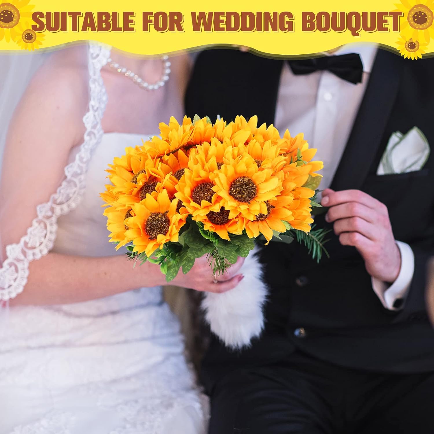 8 Pcs Fake Sunflower Bouquets, 11.8 In Artificial Flower Artificial Sunflower With Stems For Baby Shower Birthday Party Home Kitchen Wedding Decor, Bride Holding Flower, Table Centerpiece