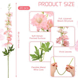 20 Pcs Delphinium Artificial Flowers - 33.5'' Long Stem Faux Flower Bulk - Fake Silk Delphinium Look Real Larkspur Flower For Valentine Tall Vase Wedding Home Table Decor(Pink)