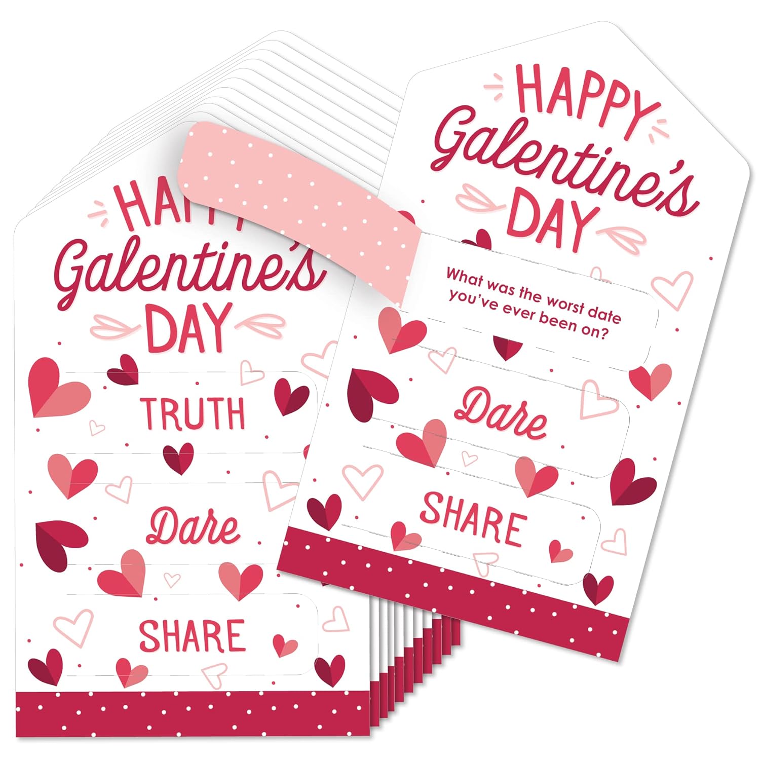 Big Dot of Happiness Happy Galentine’s Day - Valentine’s Day Party Game Pickle Cards - Truth, Dare, Share Pull Tabs - Set of 12