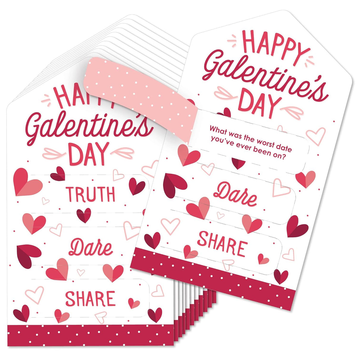 Big Dot of Happiness Happy Galentine’s Day - Valentine’s Day Party Game Pickle Cards - Truth, Dare, Share Pull Tabs - Set of 12