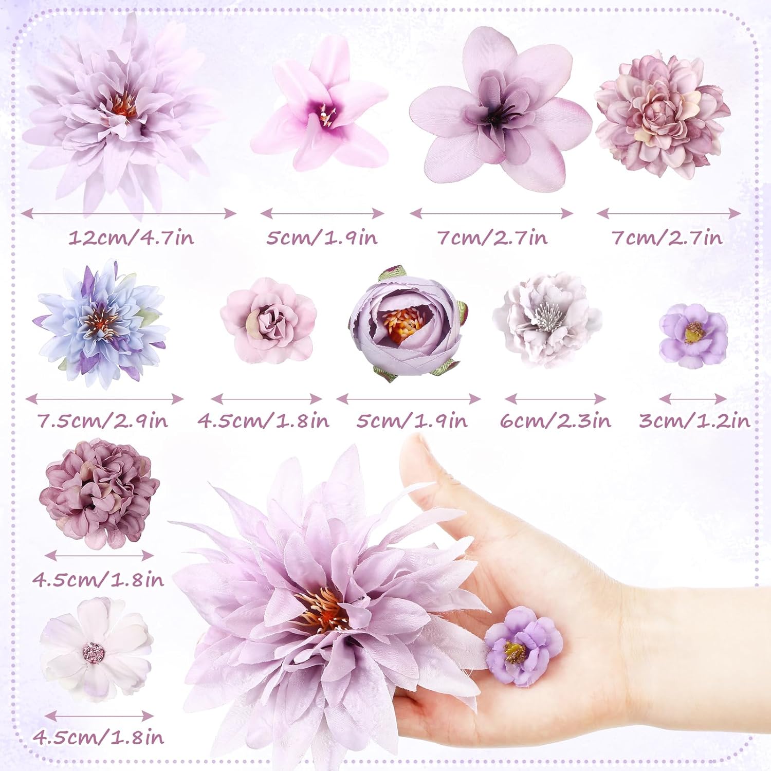 80 Pcs Assorted Fake Flower Heads Mini Artificial Flower Heads Bulk Silk Faux Daisy For Crafts Fake Peony Rose For Wedding Party Wreath Home Decoration(Purple)