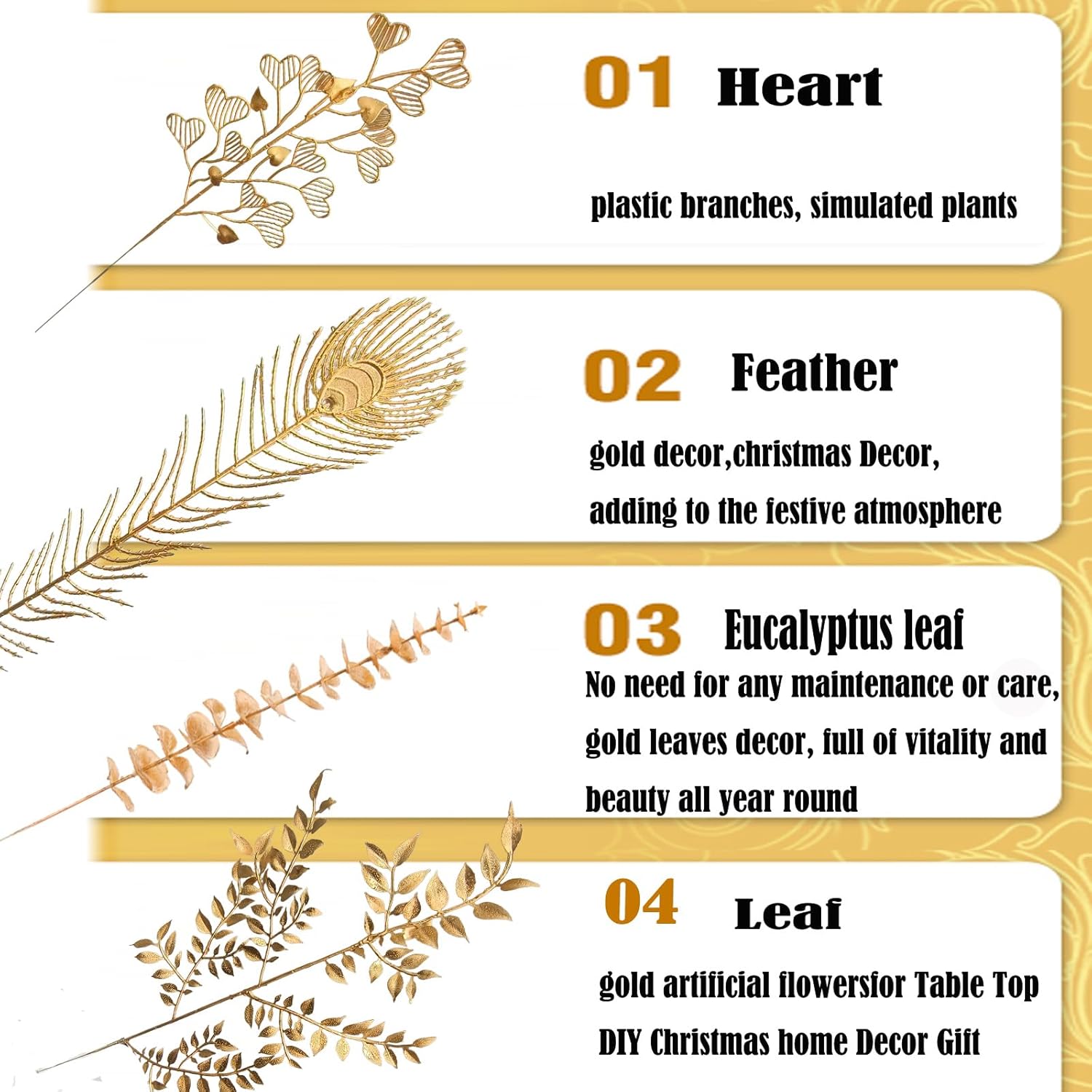 40 Pcs Gold Decor Fake Leaves For Christmas Decor 20Inch Gold Leaf Artificiales Para Table Wedding Home Room Office Decoracion