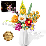 Flowers Bouquet Building Set, 1070Pcs Artificial Plant Flower Kit Toy For Adults Kids Women Her, Wildflower Botanical Collection, Home Decor Gift For Birthday, Christmas, Valentines (No Vase)