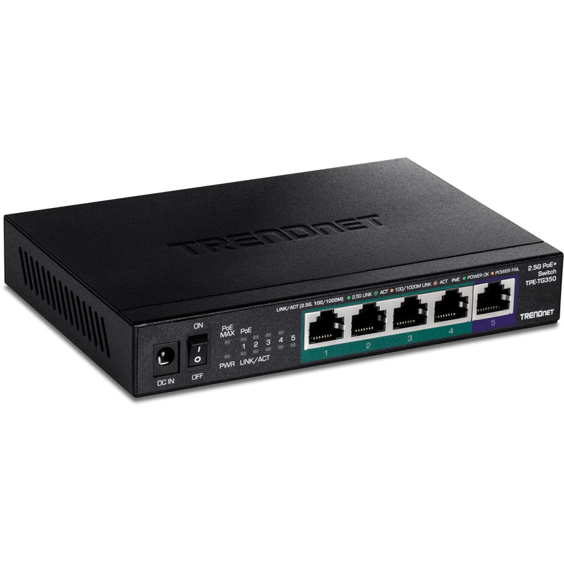 TRENDnet 5-Port Unmanaged 2.5G PoE+ Switch, Fanless, Compact Desktop Design, M