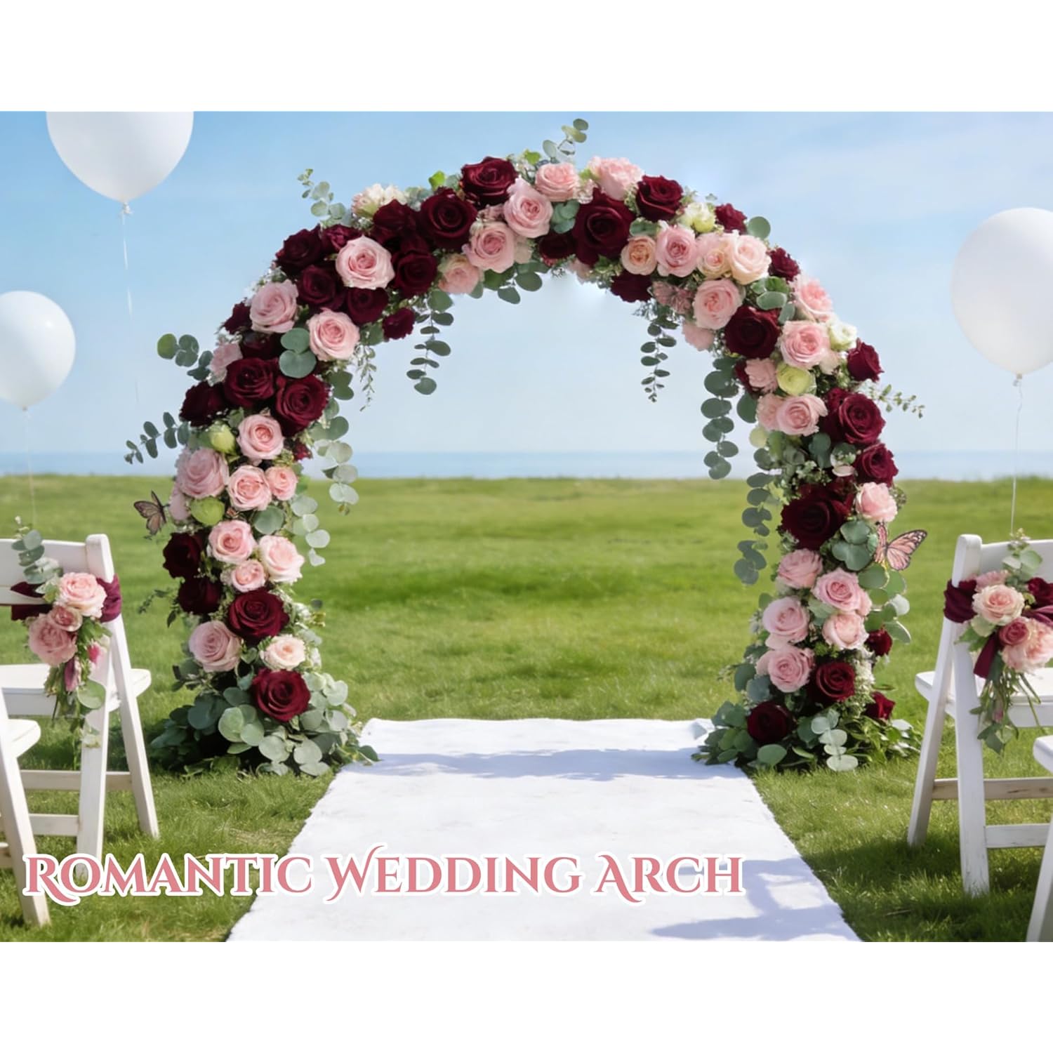 2Pcs 6Ft Artificial Flower Garland With 6 Decorative Plastic Butterflies, Fake Rose Flower Greenery Garland Floral Vines For Wedding Home Party Table Runner Wall Backdrop Decor (Red-2Pcs)