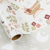 Reversible Baby Shower Wrapping Paper Roll, Baby Rabbit In Bassinet, Moon & Star, Hello Little One For Baby Boy, Baby Girl, 1St Birthday, Newborn Party, Mini Roll, 17 Inches X 32.8 Feet