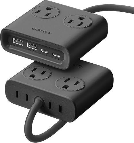8 in 1 Power Strip 4 Outlets 4 USB Ports 2 USB C 5FT Flat Plug