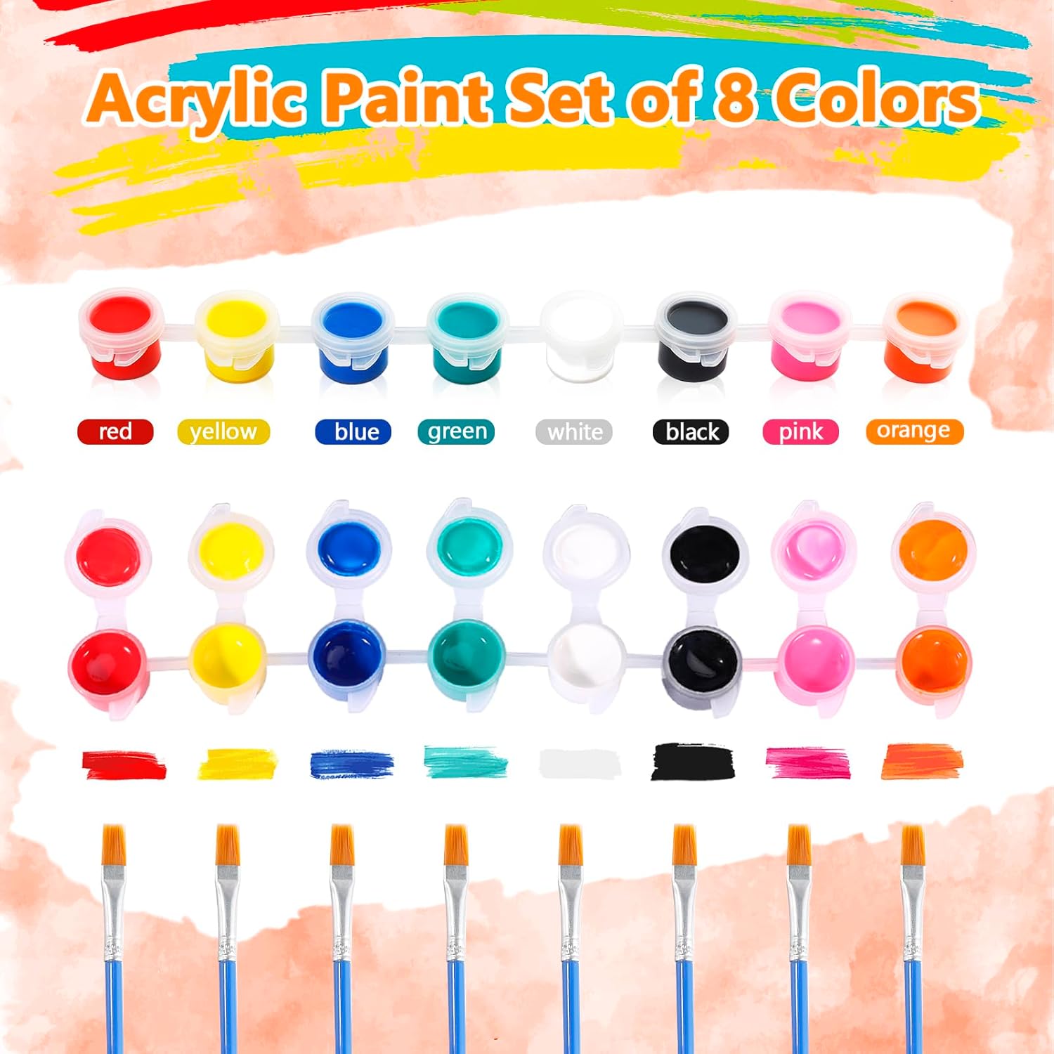20 Pack Mini Acrylic Paint Sets,8 Colors Filled Paints With 23 Brushes,Acrylic Paint Strips For Art Craft Painting,Washable Paints Set For Home Birthday Party Diy Favors