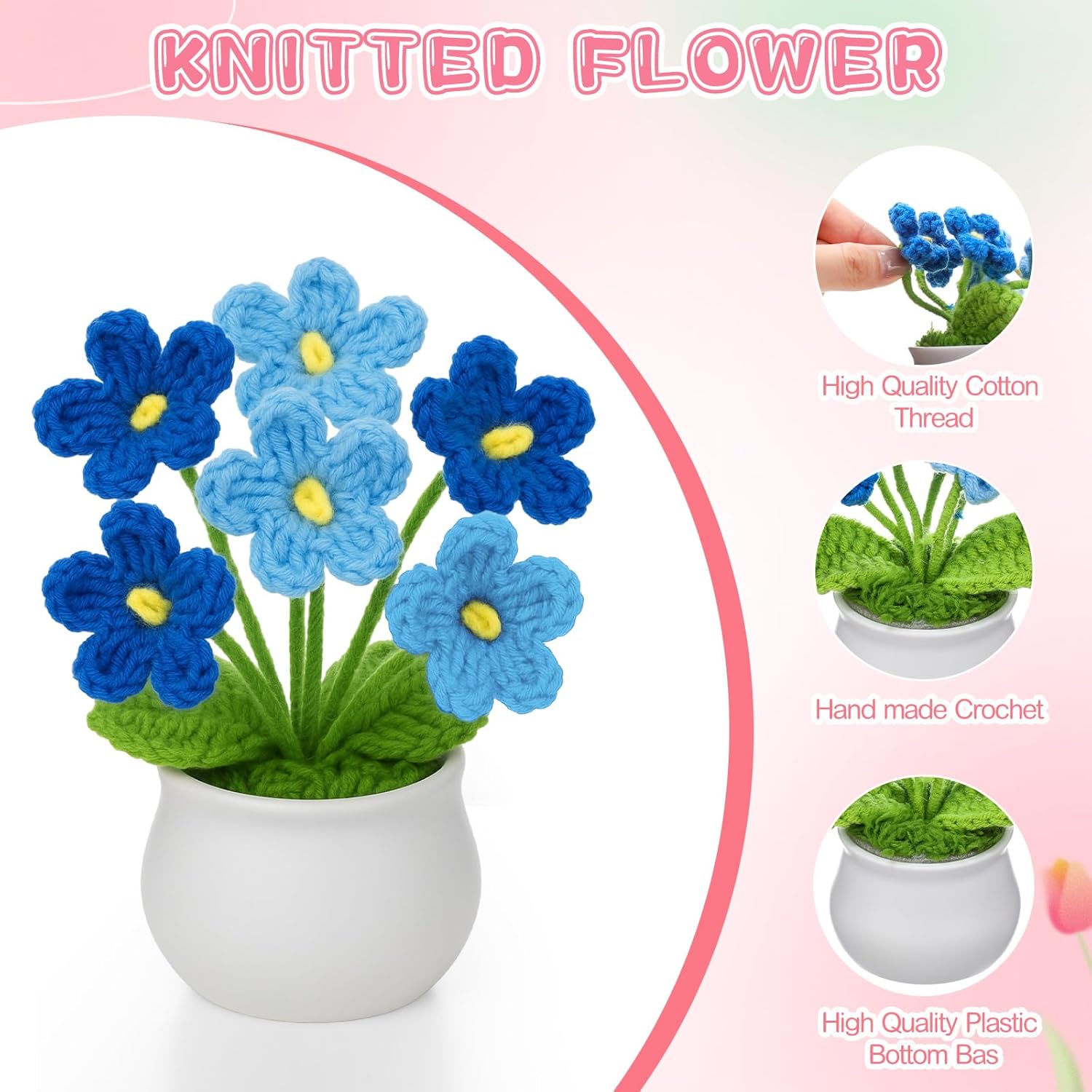 10 Pcs Crochet Flower Potted Plants Gifts, Artificial Handmade Knitted Flowers Cute Fake Plant For Mother Valentine Teacher Employee Coworker Gifts And Home Decor (Forget Me Not)