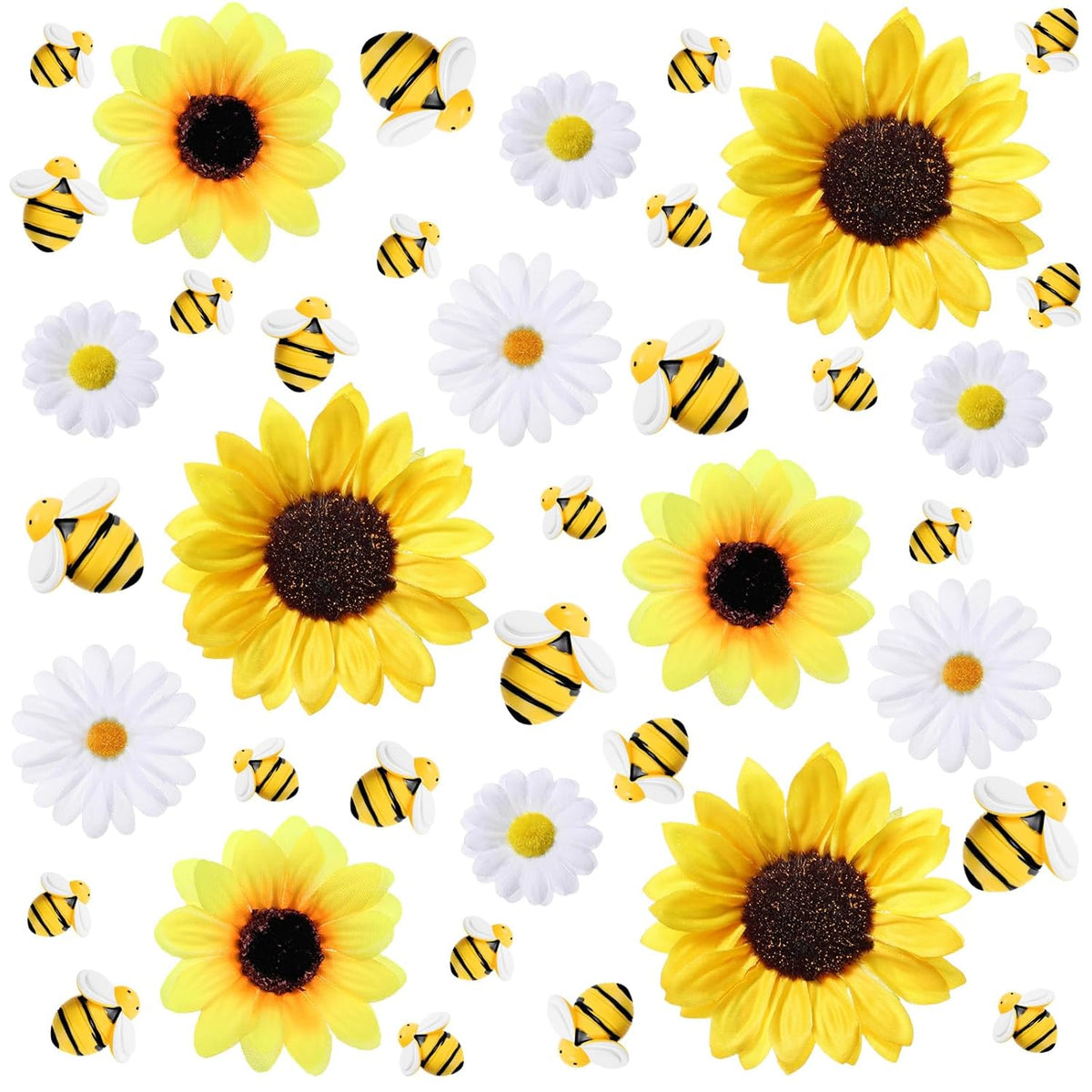 165Pcs Artificial Sunflower Heads Tiny Bees Craft Decoration 2.8"And 3.9" Sunflower Fabric, 1.6" And 2.4" Mini Fabric Daisy Flower Heads Bulk For Summer Art Diy Craft Home Beehive Party Wedding