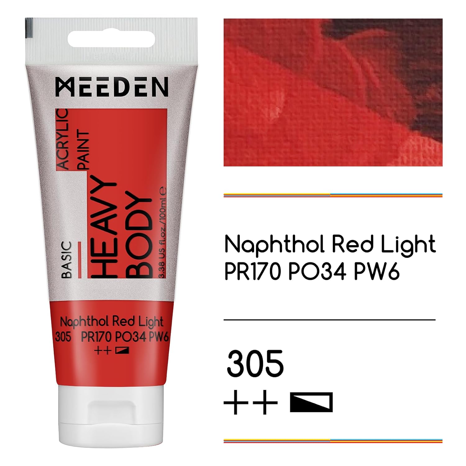 Acrylic Paint Naphthol Red Light: Bundled With Titanium White Color - 100Ml/3.38Oz X 2 Bulk Heavy Body Acrylic Paint Tubes For Art Craft Painting