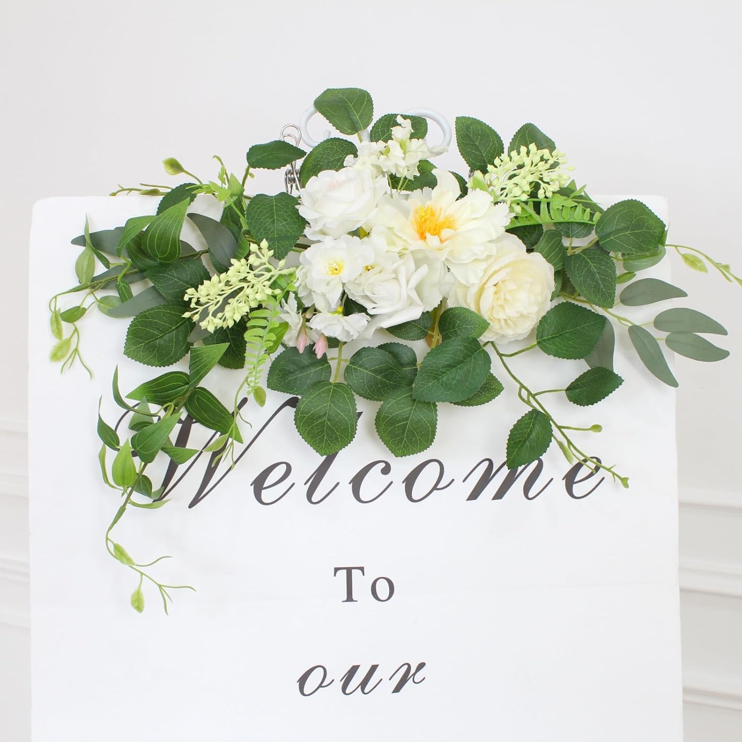 Wedding Arch Flowers Faux Flowers Set Of 2 Flower Garland For Wedding Decorations For Reception And Wedding Welcome Sign (New White)