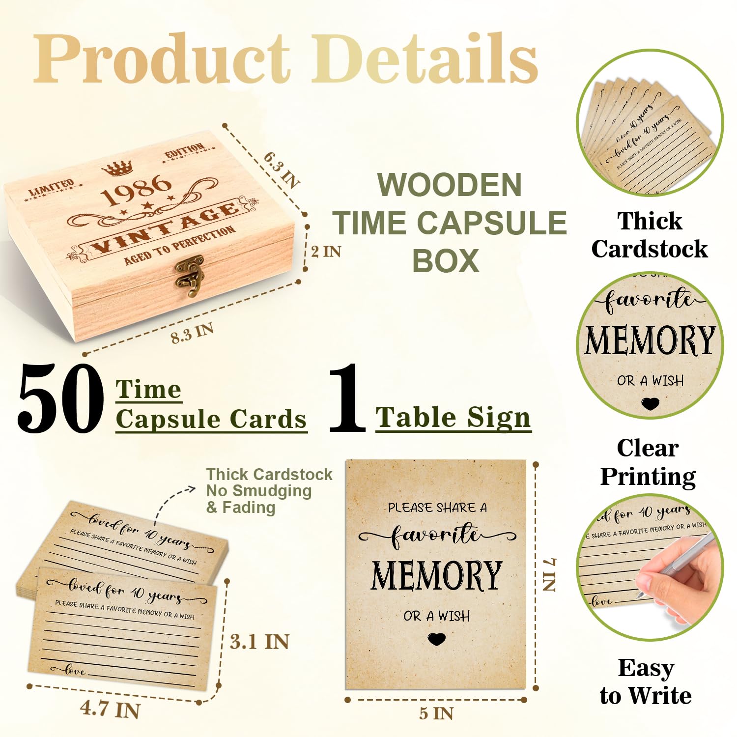 40Th Birthday Party Share A Memory Set, 1986 Birthday Gifts For Women Men, 1986 Wooden Share A Memory Box With Memory Sign And 50 Pcs Memory Cards, 1986 Birthday Gifts, 40Th Birthday Party Decorations