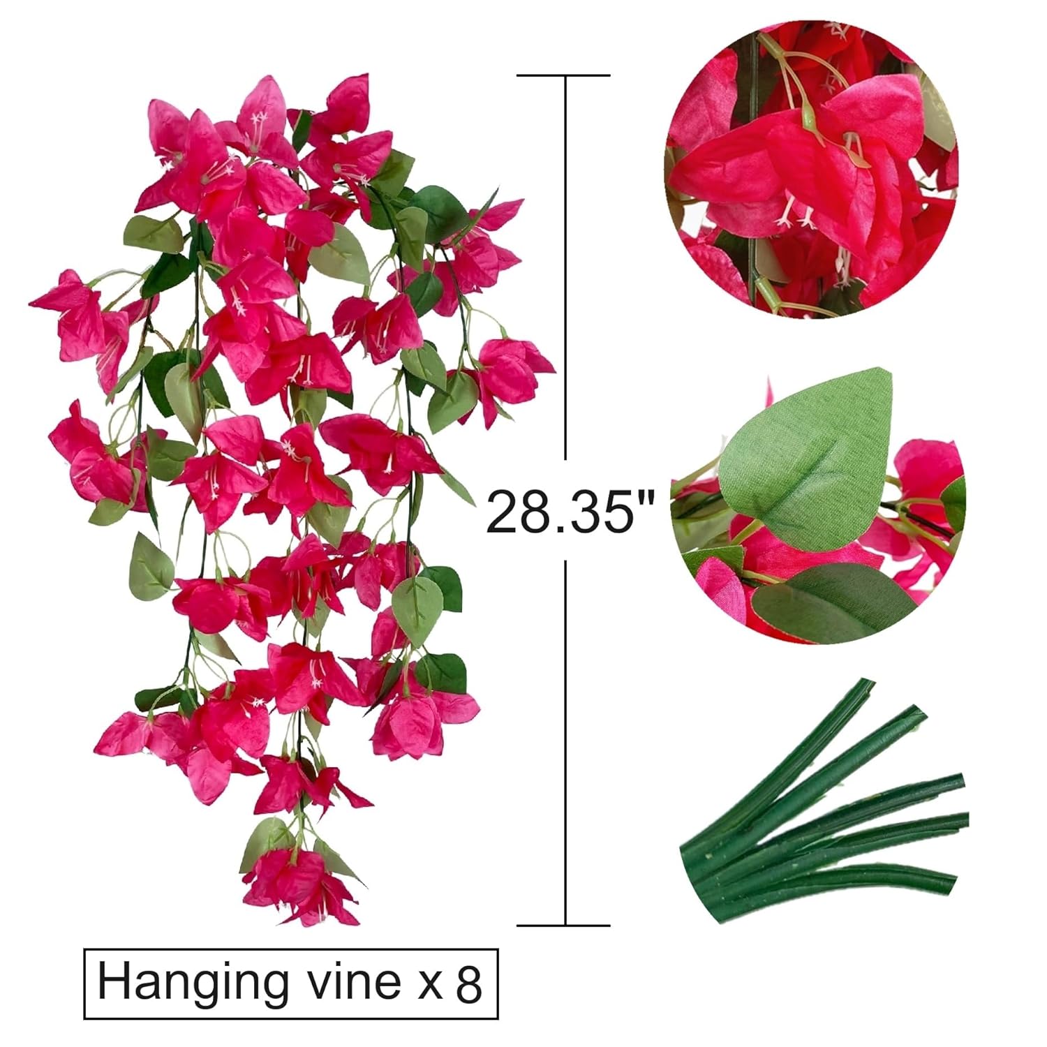 Artificial Hanging Flowers 28.35" Silk Bougainvillea Uv Resistant Faux Flower Greenery Vines For Home Garden Porch Eave Wedding Wall Indoor Outdoor Decor (Fuchsia - Pack Of 4)