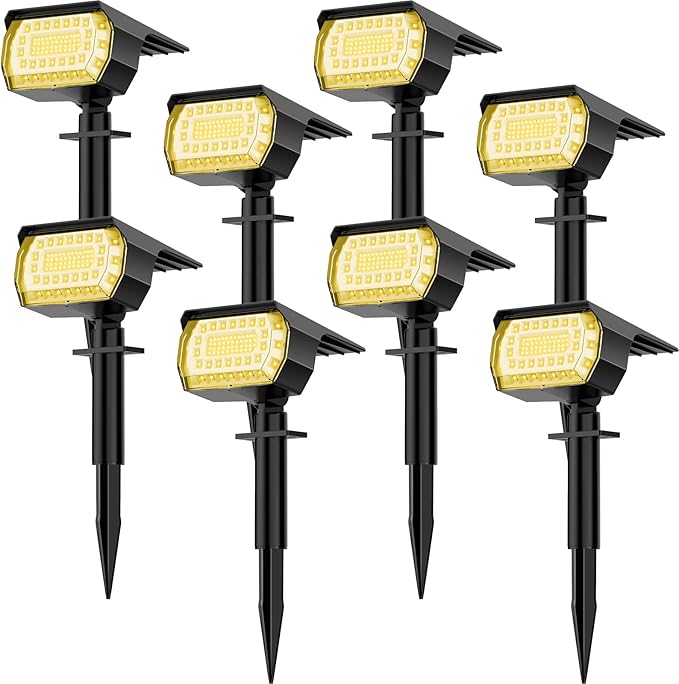 8 Pack 76 LED Solar Spot Lights 2 in 1 IP65 Waterproof Landscape Flood Lights Warm White