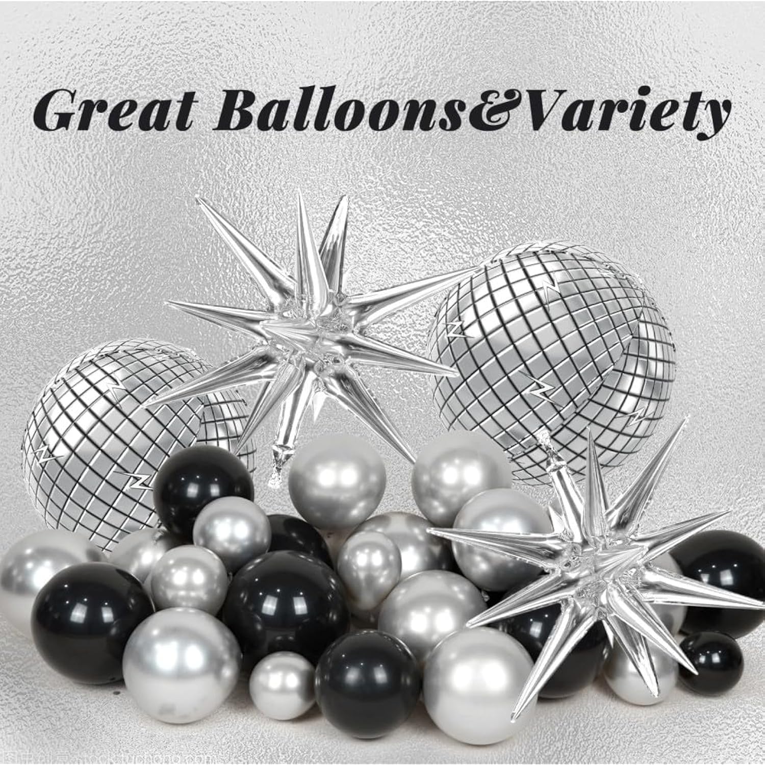 123Pcs Black And Silver Balloon Arch Kit With Black White Metallic Silver Confetti Foil Balloons Disco Ball Balloons For Black And Silver Disco Birthday Party Decorations